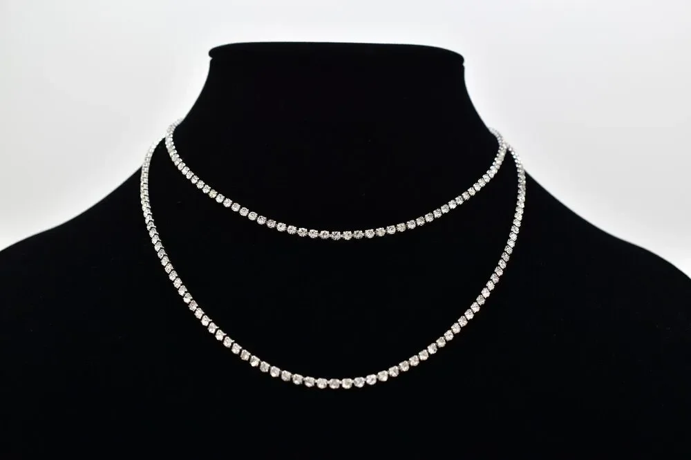 Vintage Rhinestone Crystal Multi-Chain Necklace Sparkling Silver Tone Y2K BinBL